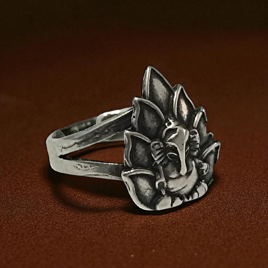 Anillo Adaptable Plata 925 Flor De Lotto Con Ganesha TODOMINERAL