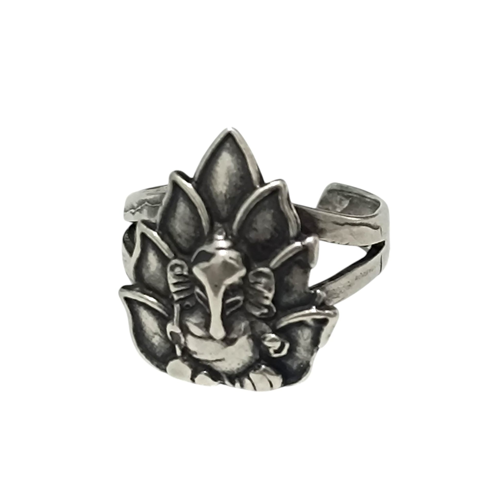 Anillo Adaptable Plata 925 Flor De Lotto Con Ganesha TODOMINERAL