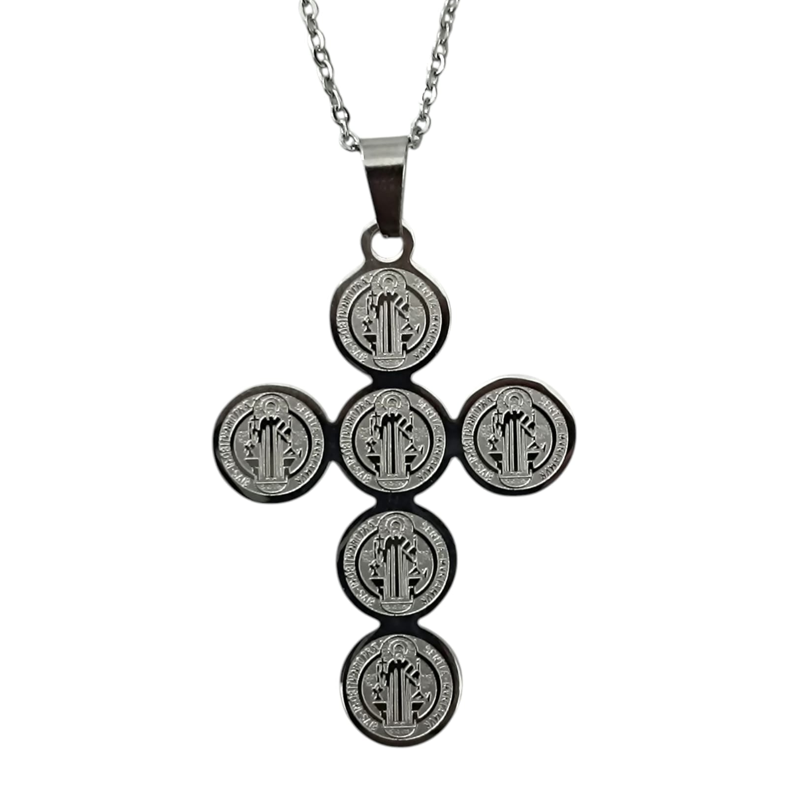 Collar Cruz de Acero San Bebito 30x40 mm (Dos tonos disponible) COLGANTE ACERO
