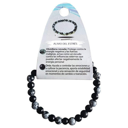 Pulsera Combinada Alivio De Estres Piedra Obsidiana Nevada Y Onix (DISPONIBLE 4 Y 6 MM) PULSERAS MINERALES