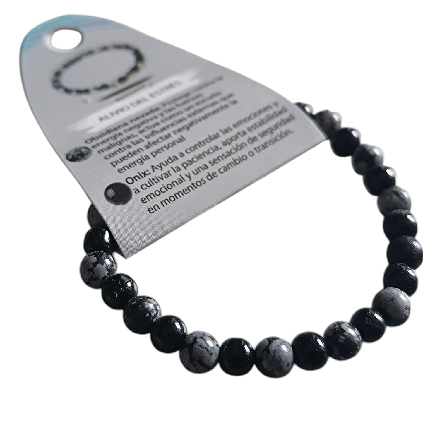 Pulsera Combinada Alivio De Estres Piedra Obsidiana Nevada Y Onix (DISPONIBLE 4 Y 6 MM) PULSERAS MINERALES
