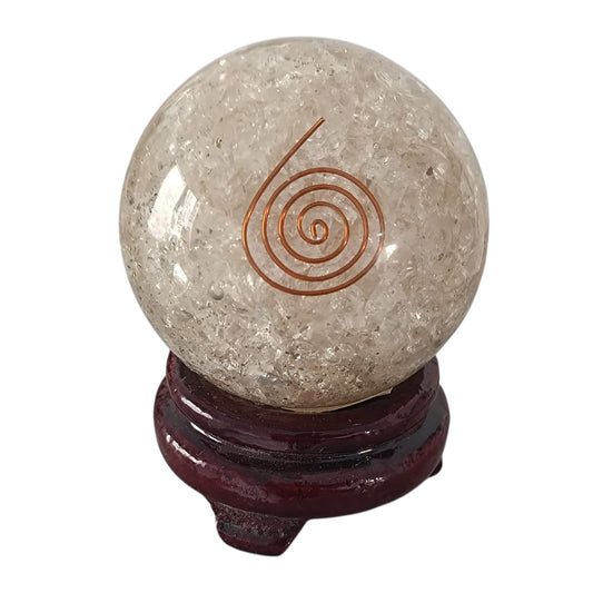 Esfera Orgonita Con Cuarzo En Su Interior 8 Cms Con Peana De Madera ESFERA MINERAL