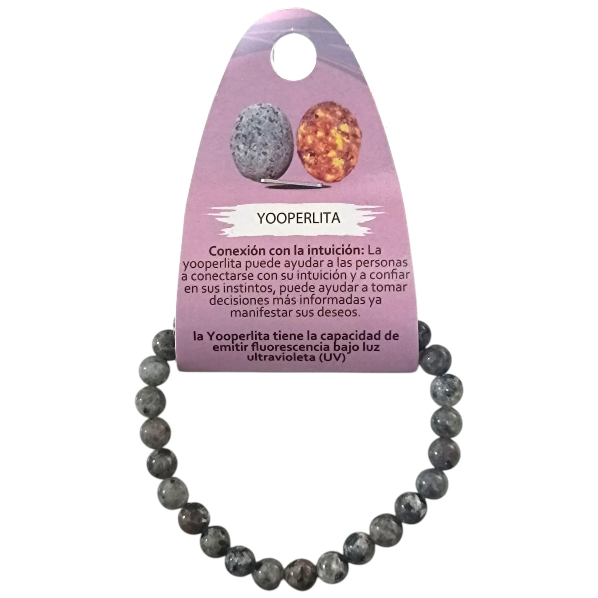 Pulsera Piedra Natural Yooperlita 6 mm  fluorescente a luz uv PULSERAS MINERALES