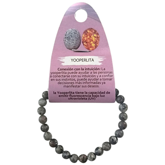 Pulsera Piedra Natural Yooperlita 6 mm  fluorescente a luz uv PULSERAS MINERALES