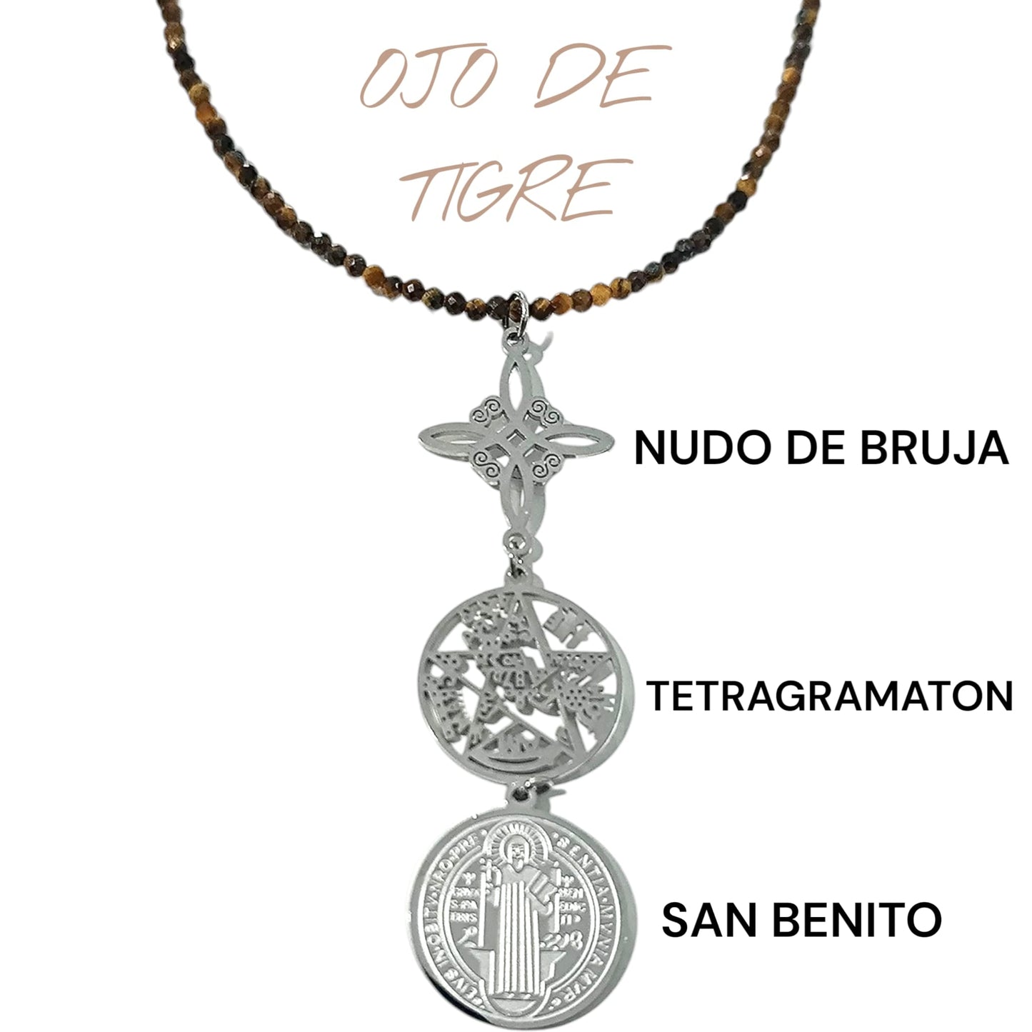 Collar 40+5 Cms Piedra Natural Facetada Con Cierre Acero Y Colgante Triple Proteccion TODOMINERAL