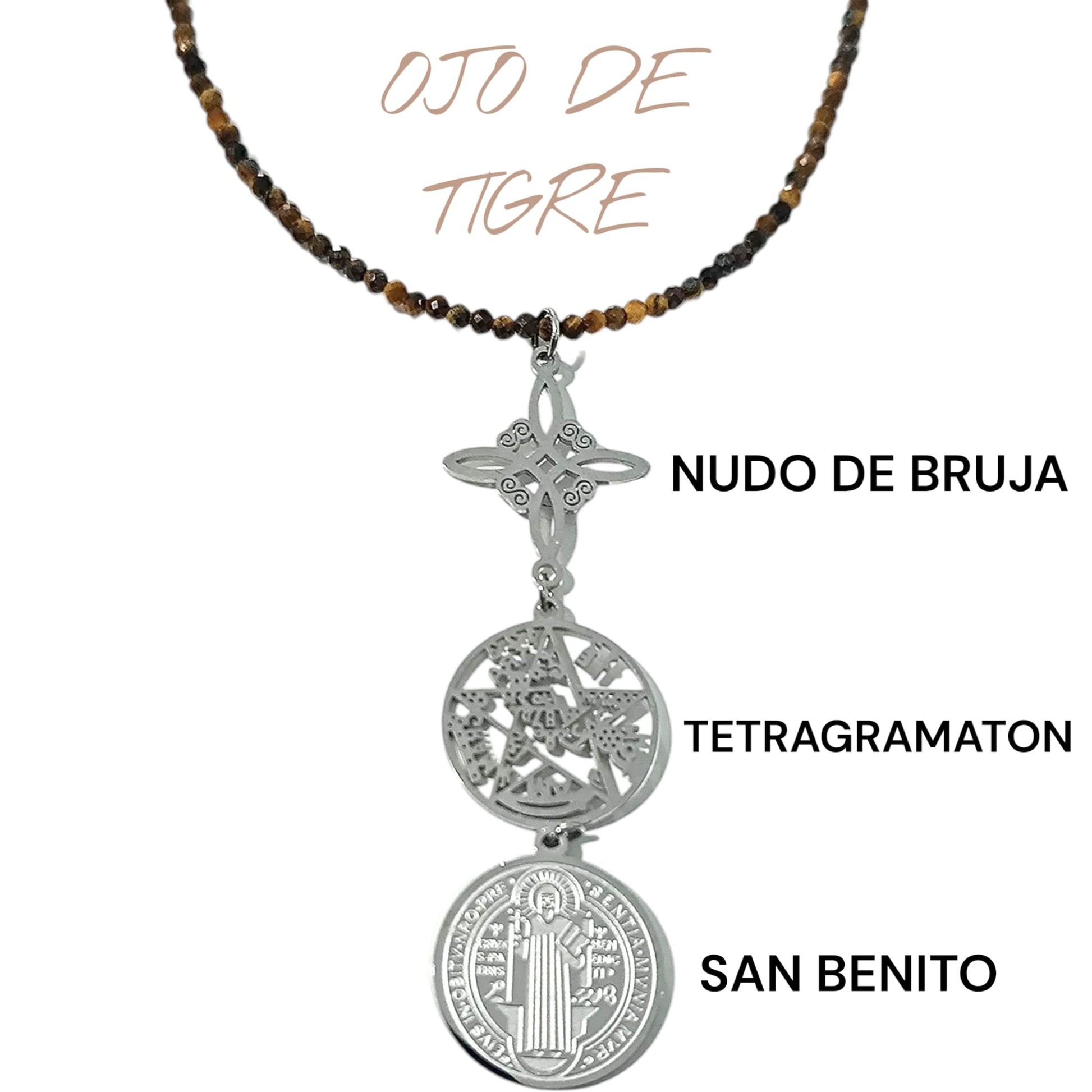 Collar 40+5 Cms Piedra Natural Facetada Con Cierre Acero Y Colgante Triple Proteccion TODOMINERAL