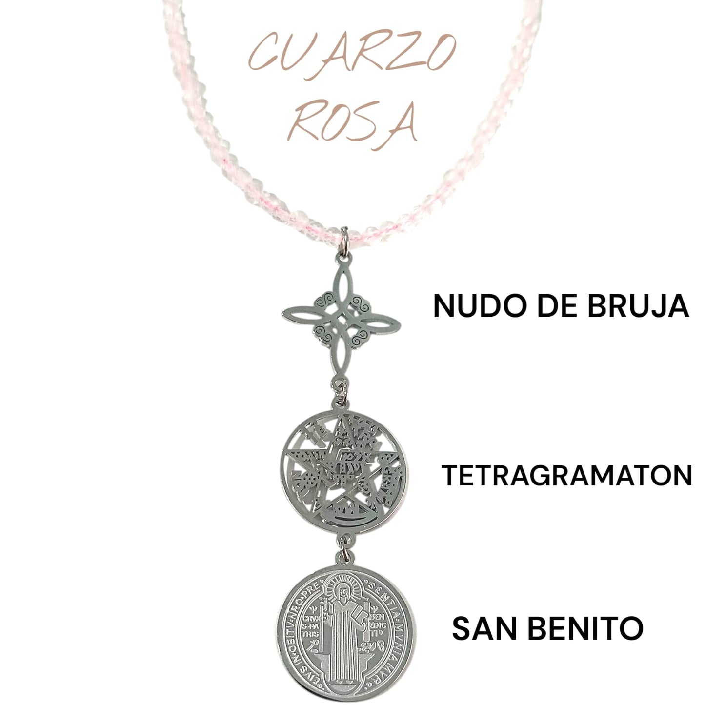 Collar 40+5 Cms Piedra Natural Facetada Con Cierre Acero Y Colgante Triple Proteccion TODOMINERAL