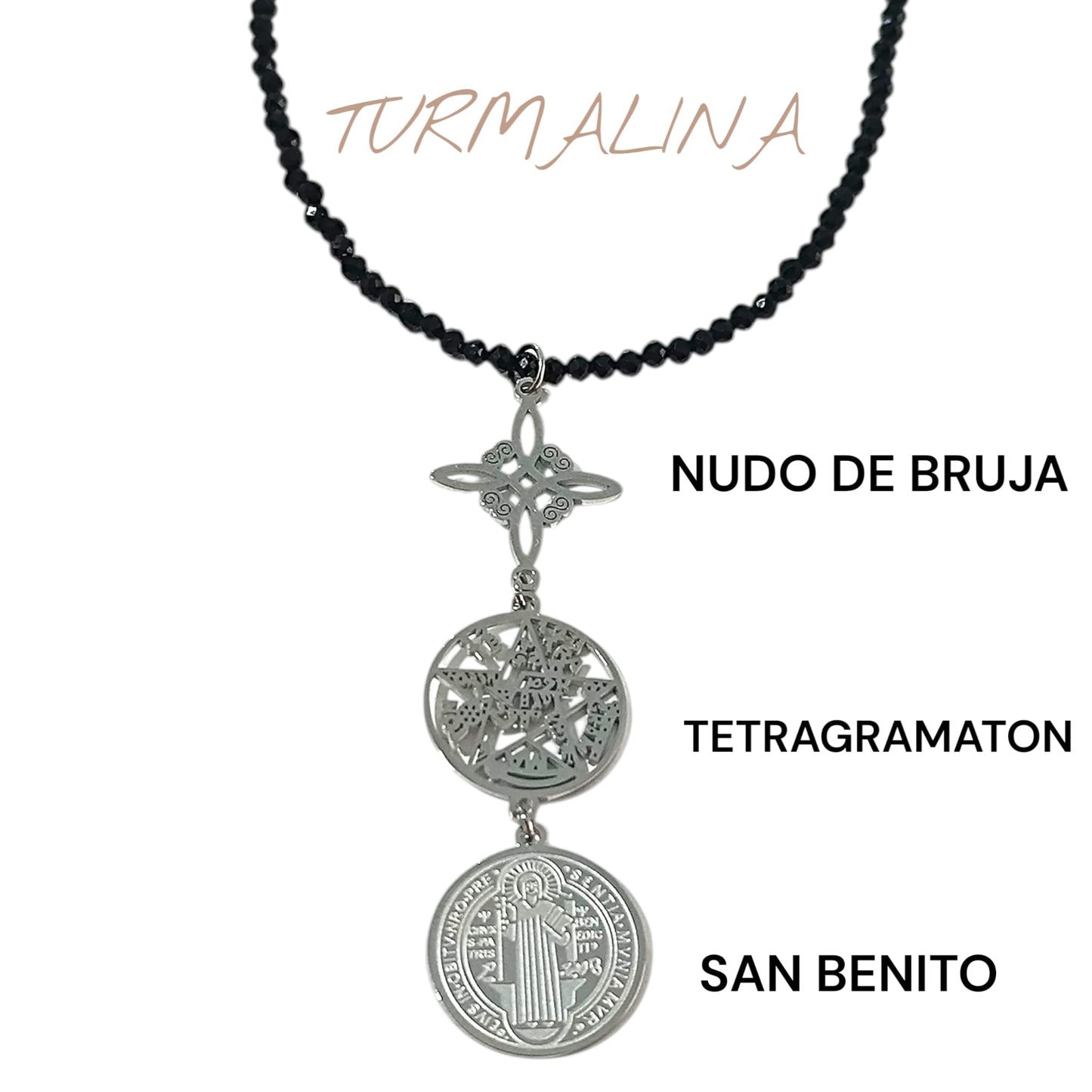 Collar 40+5 Cms Piedra Natural Facetada Con Cierre Acero Y Colgante Triple Proteccion TODOMINERAL