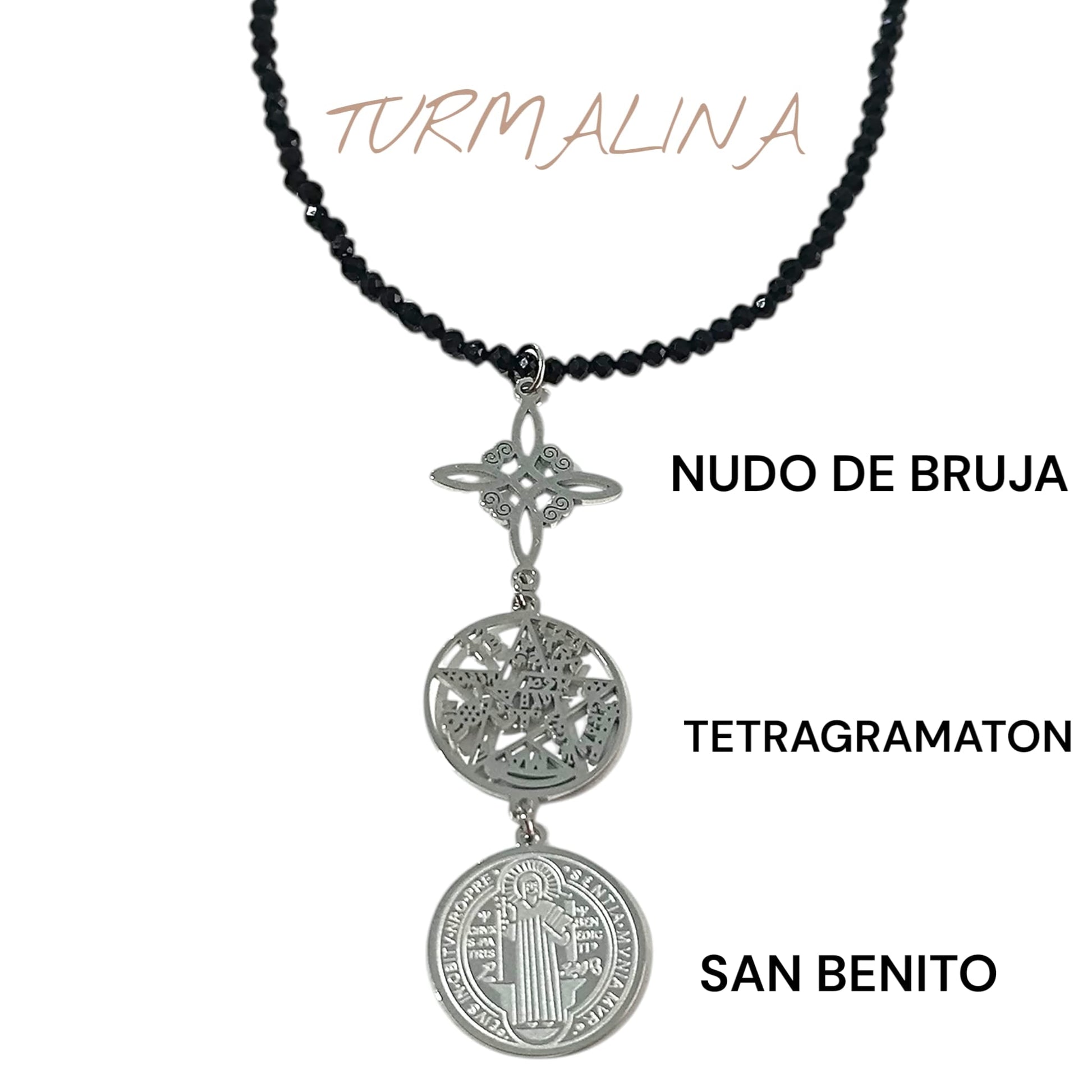 Collar 40+5 Cms Piedra Natural Facetada Con Cierre Acero Y Colgante Triple Proteccion TODOMINERAL