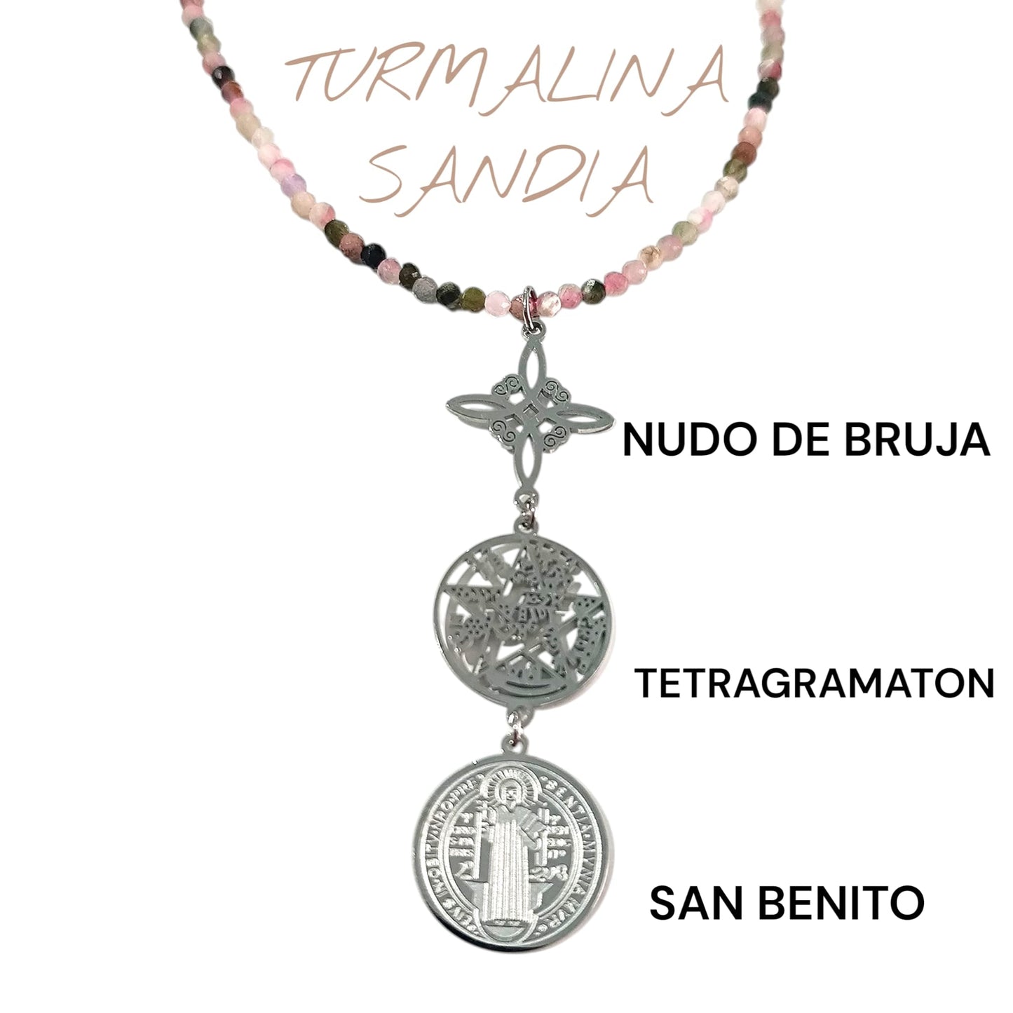 Collar 40+5 Cms Piedra Natural Facetada Con Cierre Acero Y Colgante Triple Proteccion TODOMINERAL