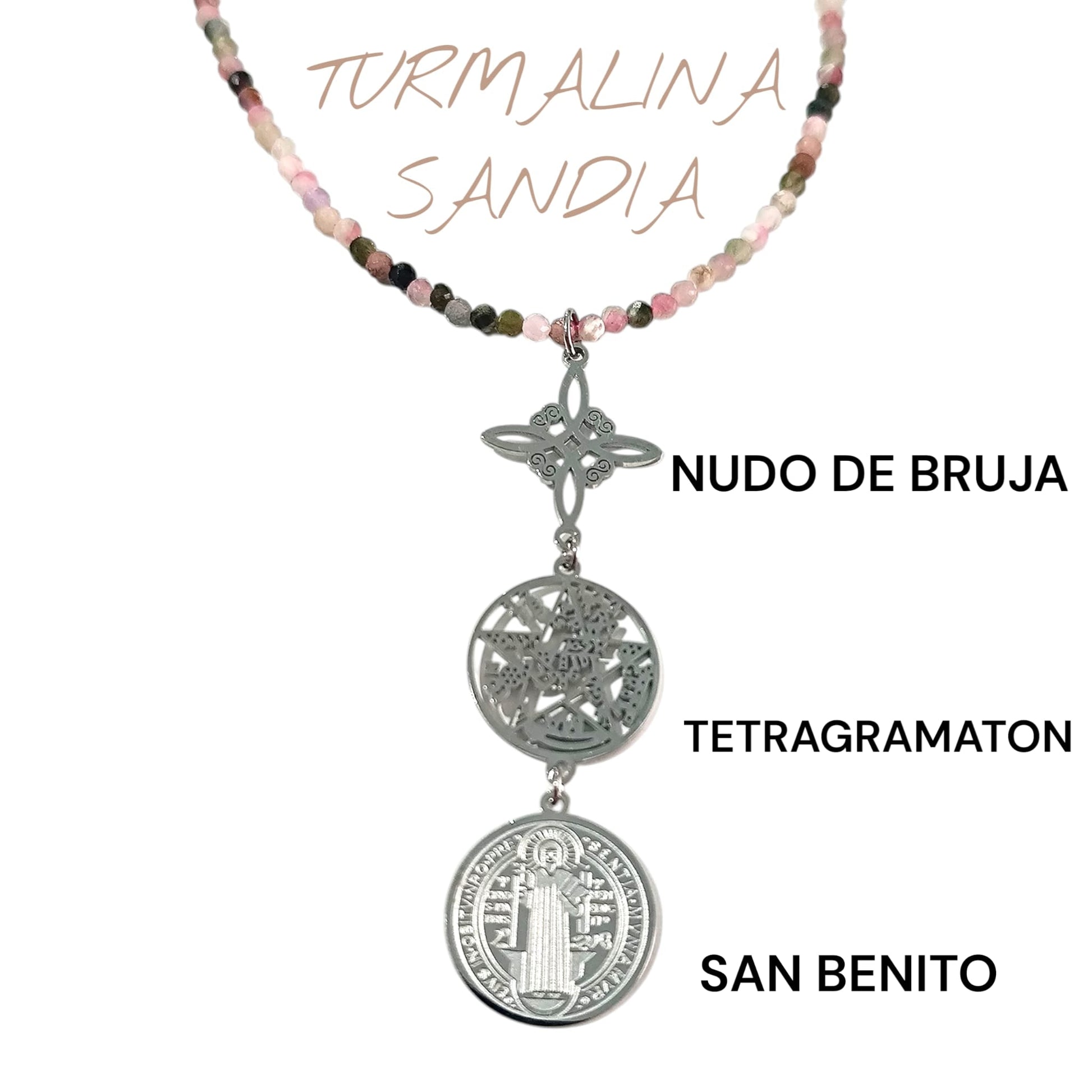 Collar 40+5 Cms Piedra Natural Facetada Con Cierre Acero Y Colgante Triple Proteccion TODOMINERAL