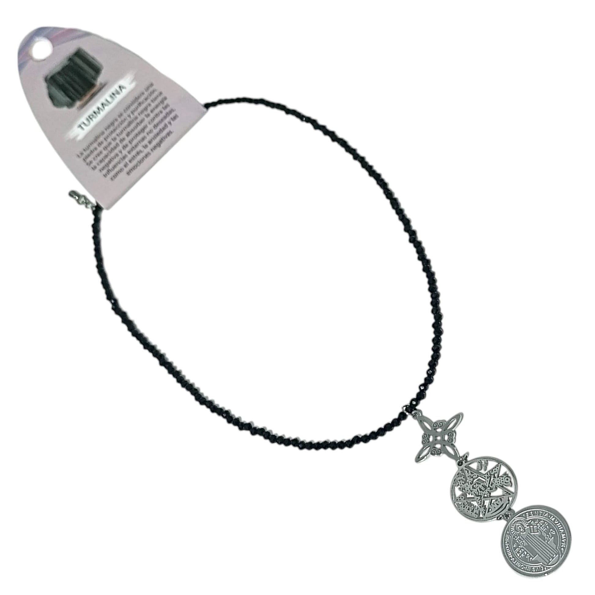 Collar 40+5 Cms Piedra Natural Facetada Con Cierre Acero Y Colgante Triple Proteccion TODOMINERAL