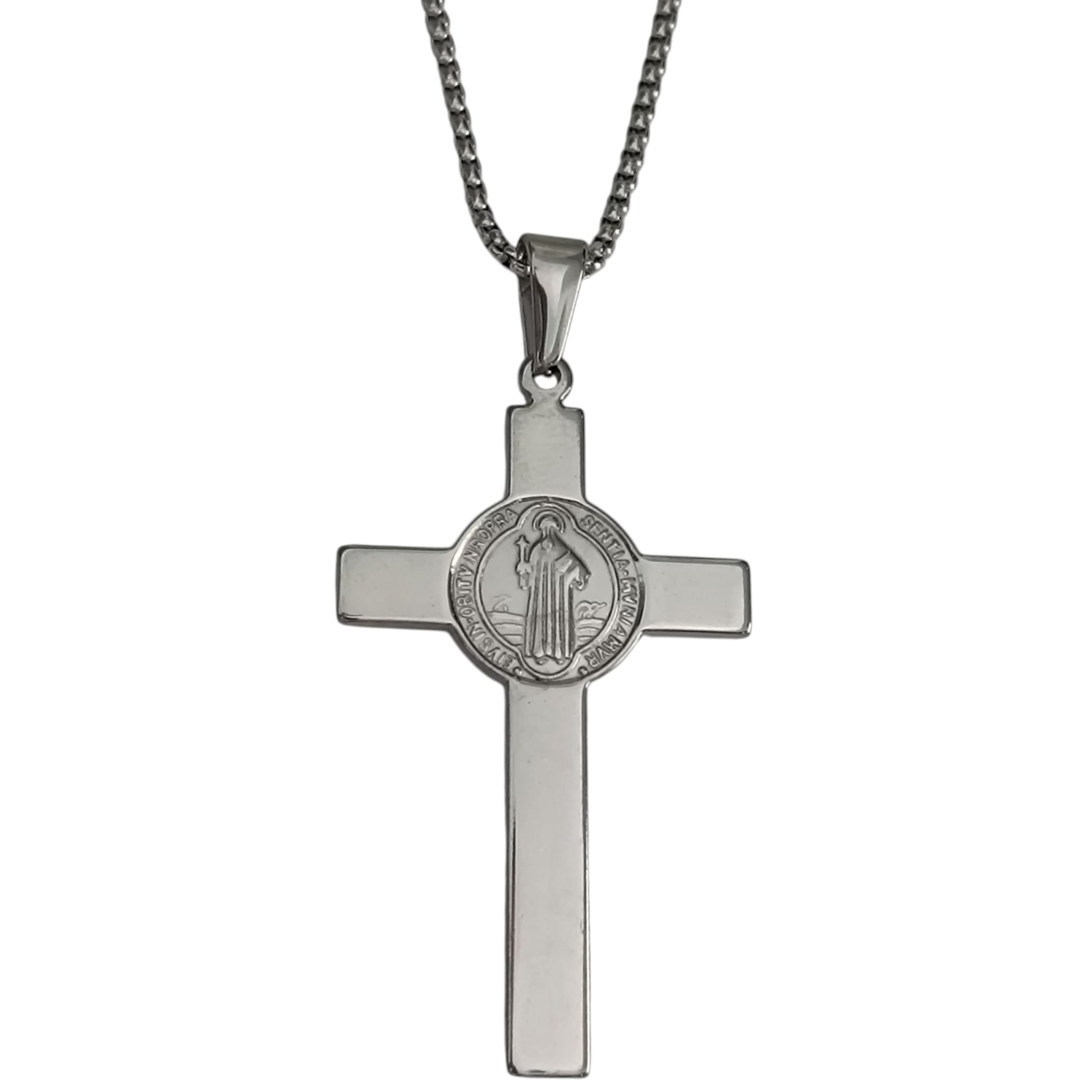 Collar de Acero Cruz San Bebito Protector (Dos Tamaños Daisponible) COLGANTE ACERO