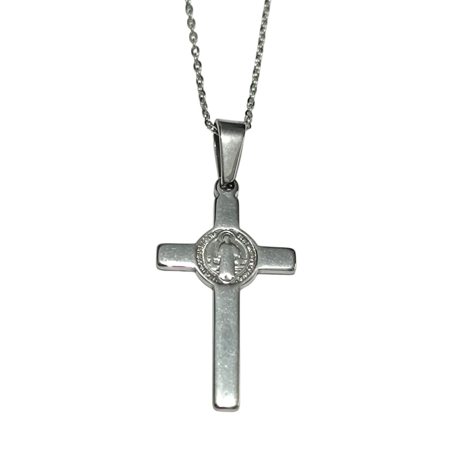 Collar de Acero Cruz San Bebito Protector (Dos Tamaños Daisponible) COLGANTE ACERO