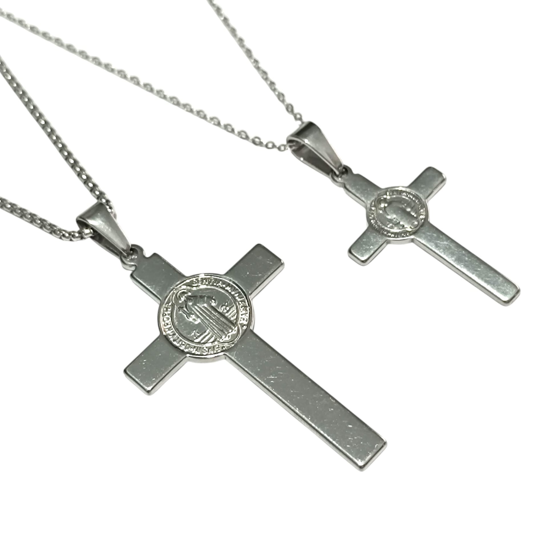 Collar de Acero Cruz San Bebito Protector (Dos Tamaños Daisponible) COLGANTE ACERO