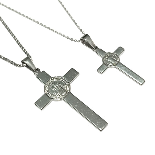 Collar de Acero Cruz San Bebito Protector (Dos Tamaños Daisponible) COLGANTE ACERO