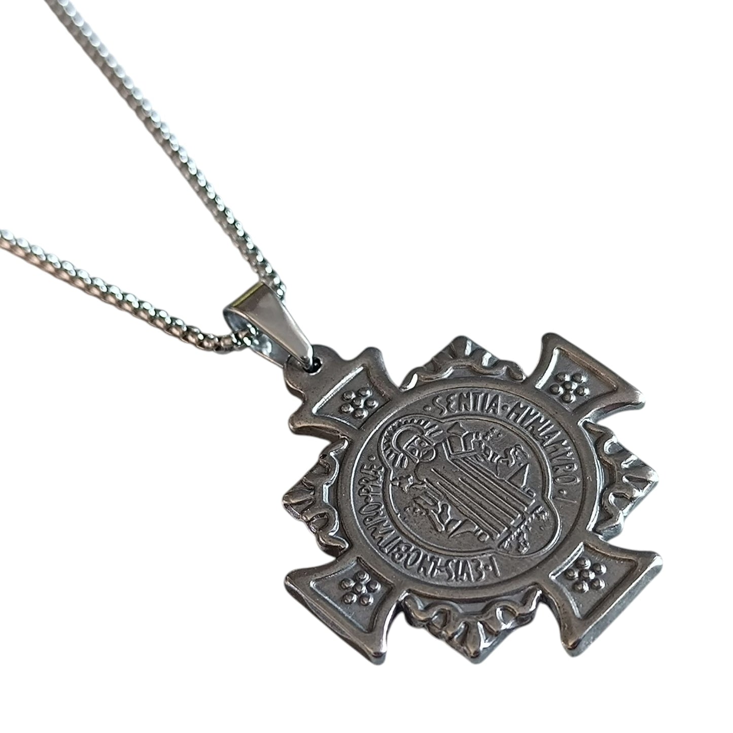 Collar de Acero Medalla 40mm San Bebito Protector Cadena 50 cms COLGANTE ACERO