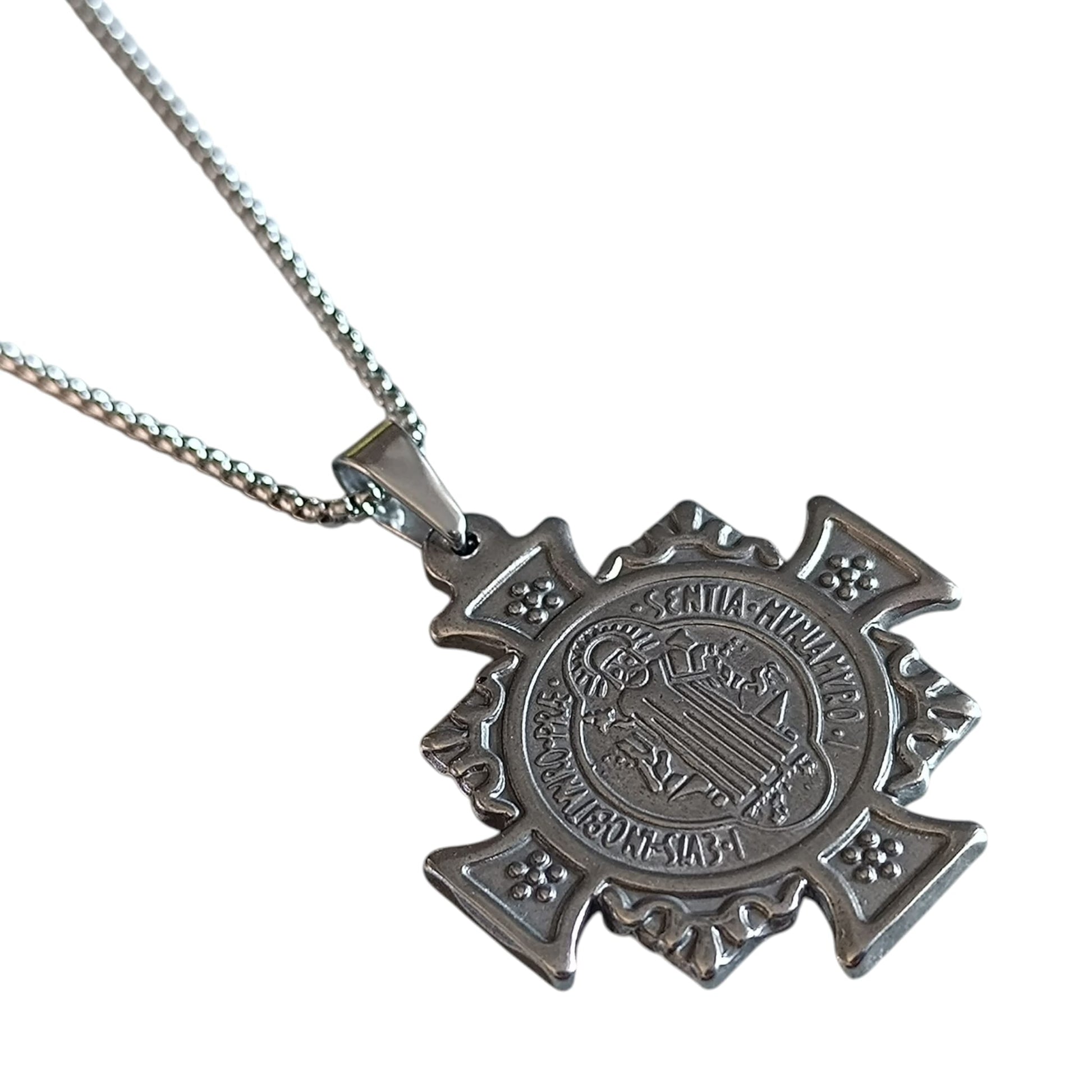 Collar de Acero Medalla 40mm San Bebito Protector Cadena 50 cms COLGANTE ACERO