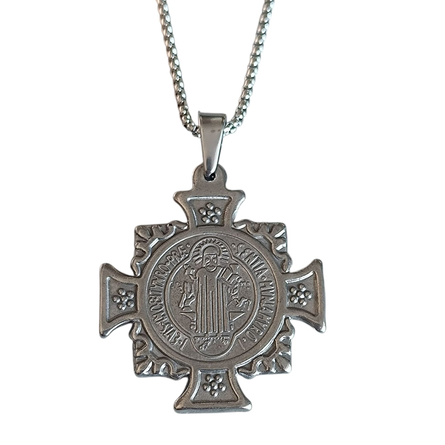 Collar de Acero Medalla 40mm San Bebito Protector Cadena 50 cms COLGANTE ACERO