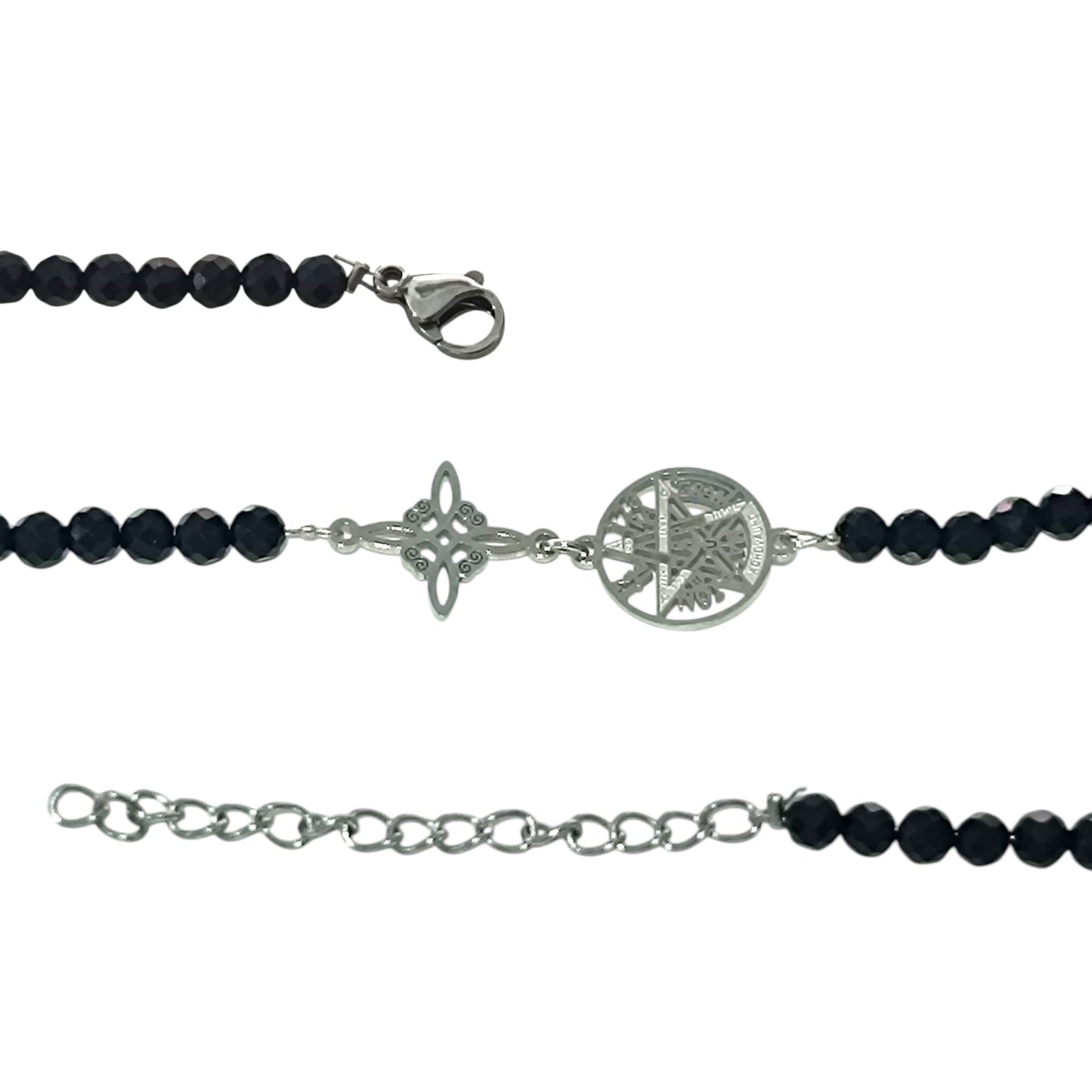 Pulsera Acero Doble Protección Tetragramaton Nudo De Bruja Y Piedra Turmalina Facetada PULSERA ACERO