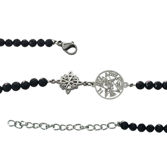 Pulsera Acero Doble Protección Tetragramaton Nudo De Bruja Y Piedra Turmalina Facetada PULSERA ACERO