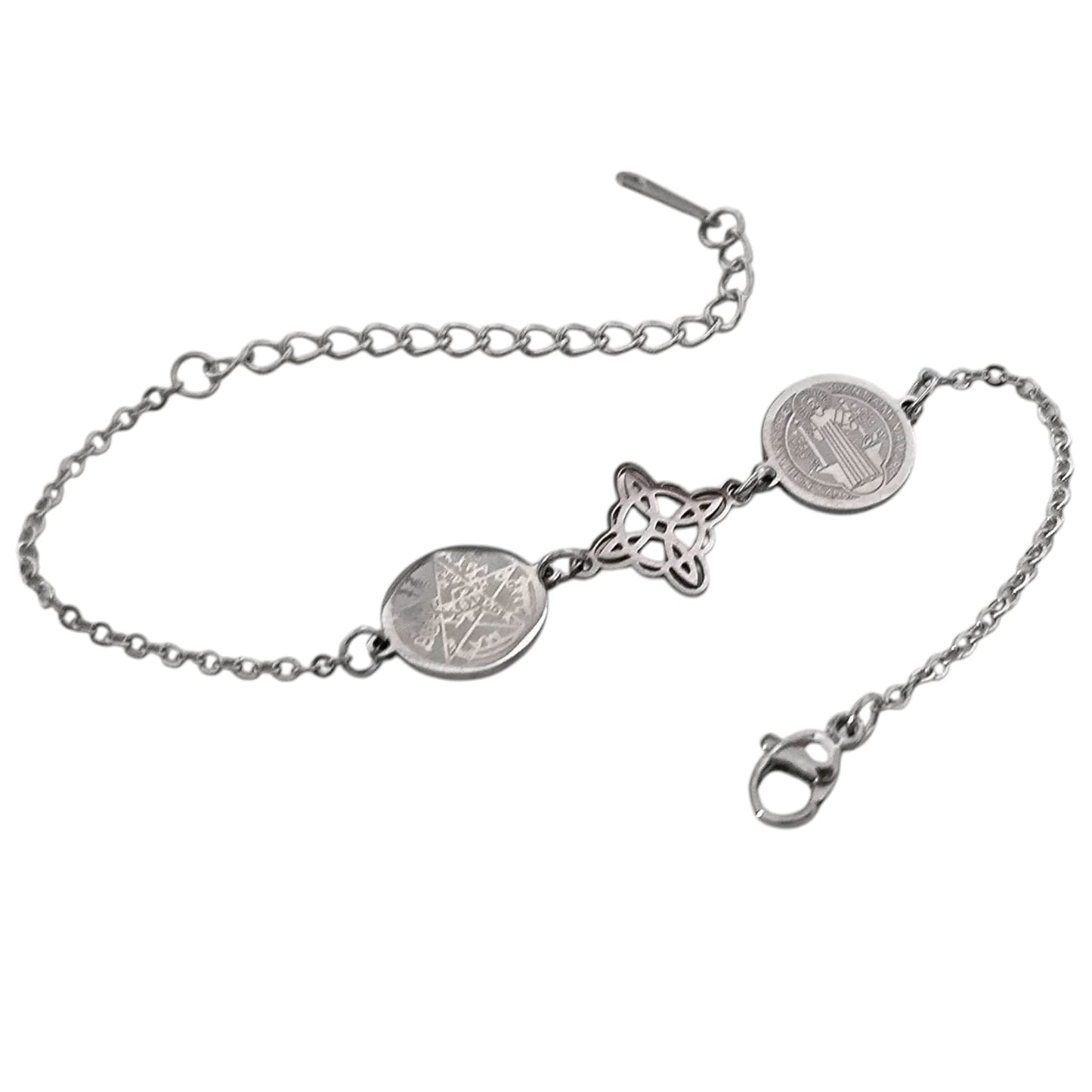 Pulsera Acero Triple Protección Tetragramaton Nudo De Bruja y San Benito PULSERA ACERO