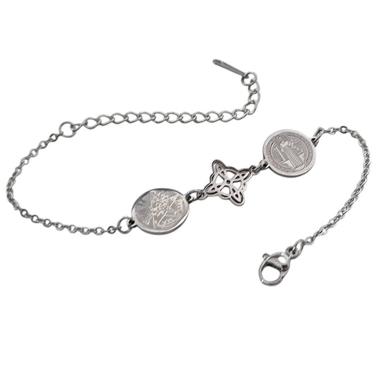 Pulsera Acero Triple Protección Tetragramaton Nudo De Bruja y San Benito PULSERA ACERO