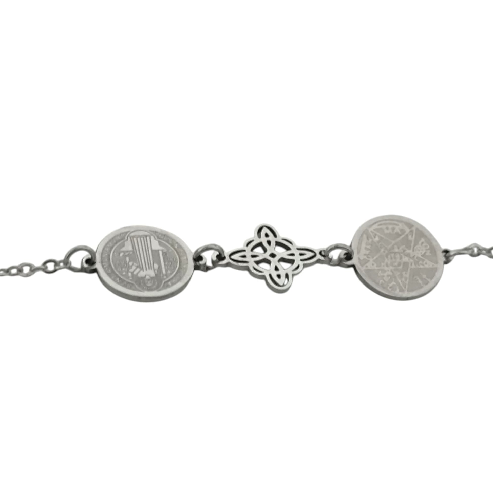 Pulsera Acero Triple Protección Tetragramaton Nudo De Bruja y San Benito PULSERA ACERO