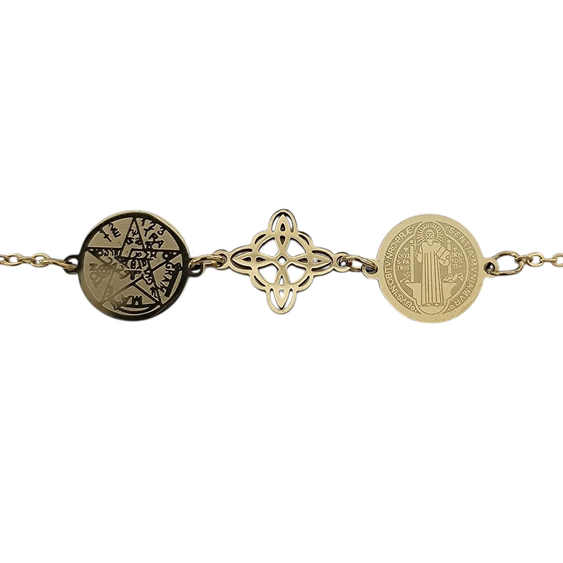Pulsera Acero Triple Protección Tetragramaton Nudo De Bruja y San Benito PULSERA ACERO