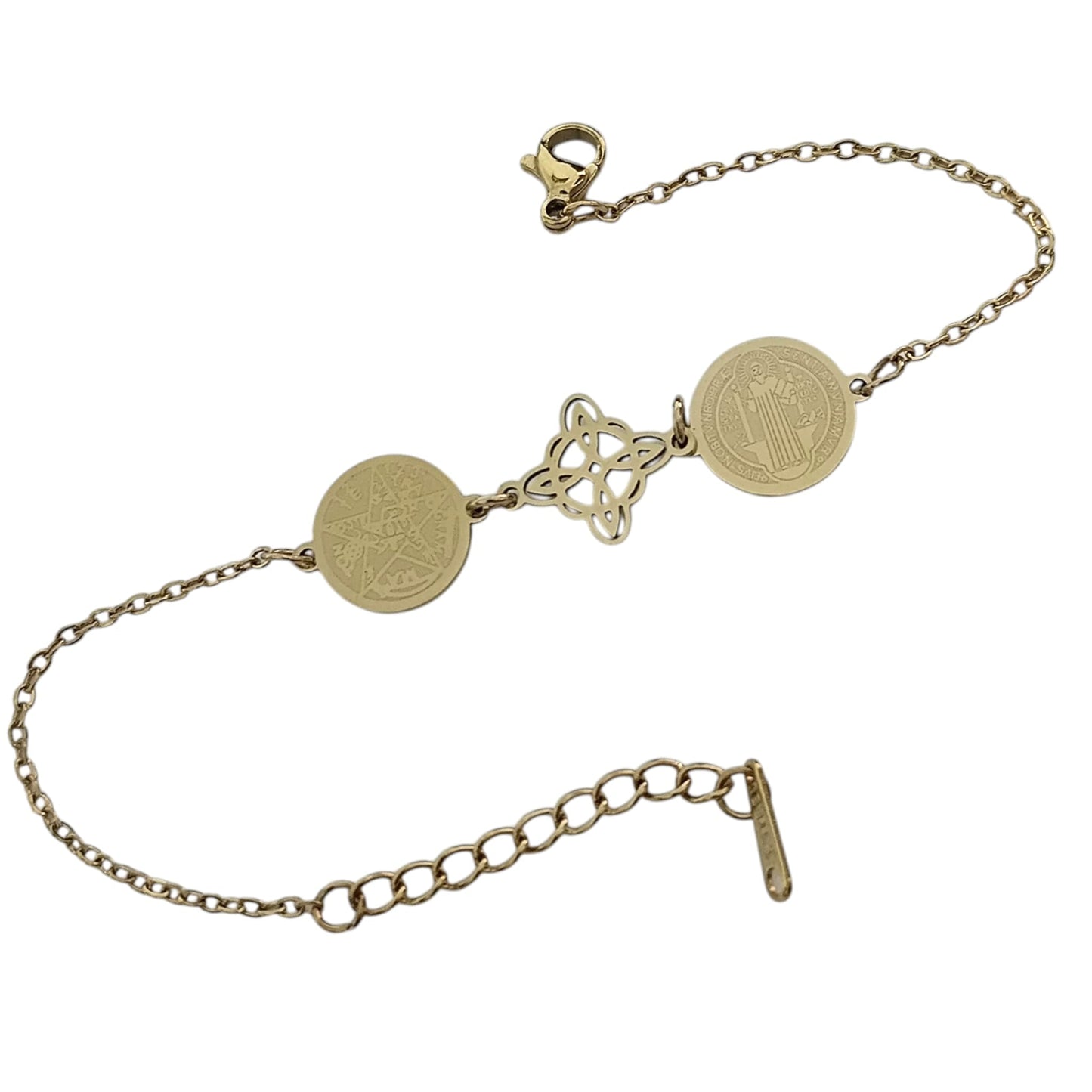Pulsera Acero Triple Protección Tetragramaton Nudo De Bruja y San Benito PULSERA ACERO