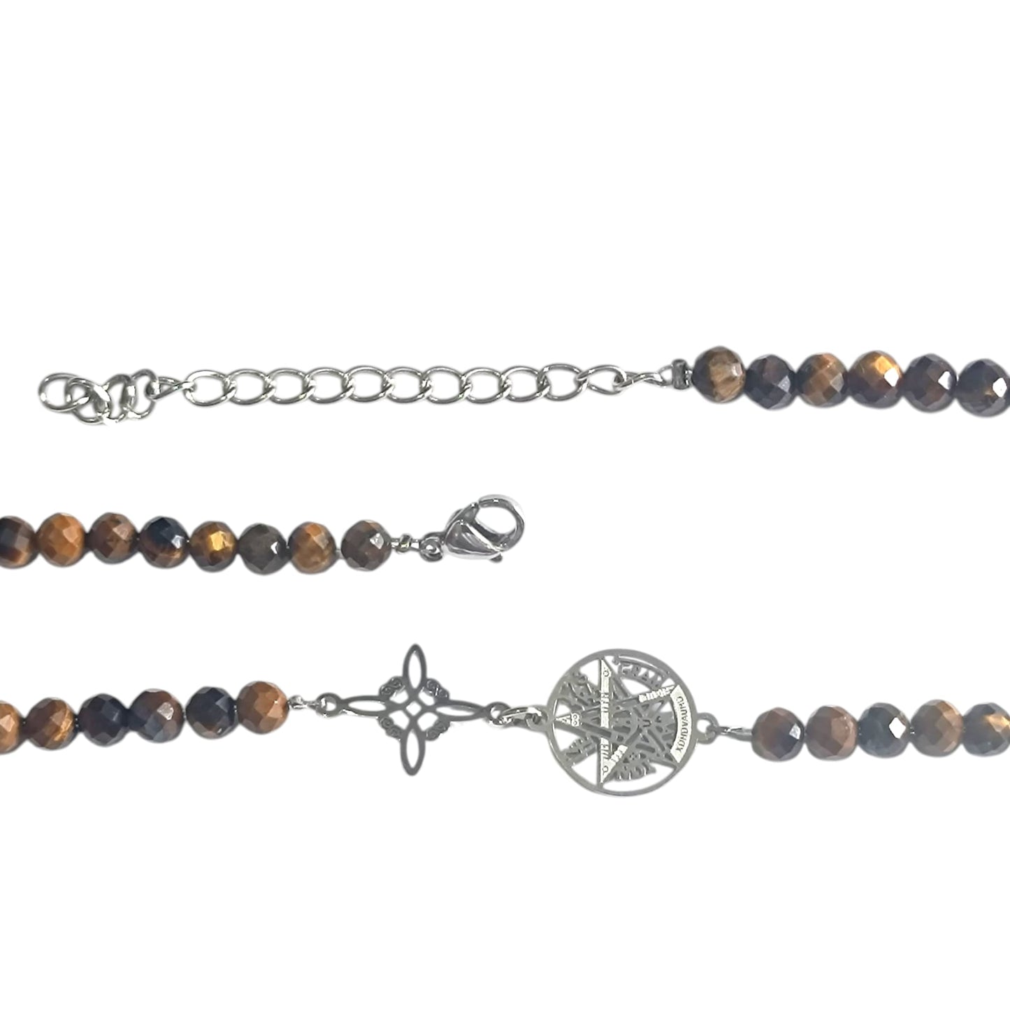 Pulsera Acero Doble Protección Tetragramaton Nudo De Bruja Y Piedra Natural Facetada ELIGE TU MINERAL Y MODELO PULSERA ACERO
