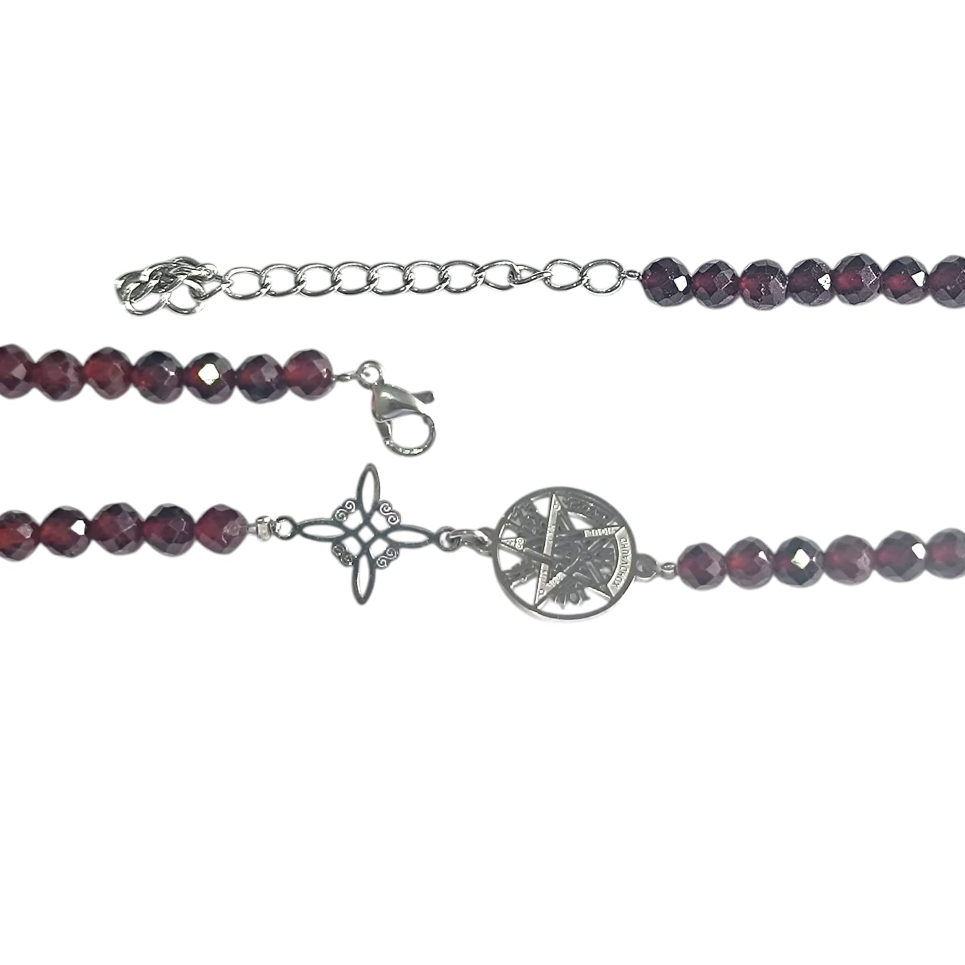 Pulsera Acero Doble Protección Tetragramaton Nudo De Bruja Y Piedra Natural Facetada ELIGE TU MINERAL Y MODELO PULSERA ACERO