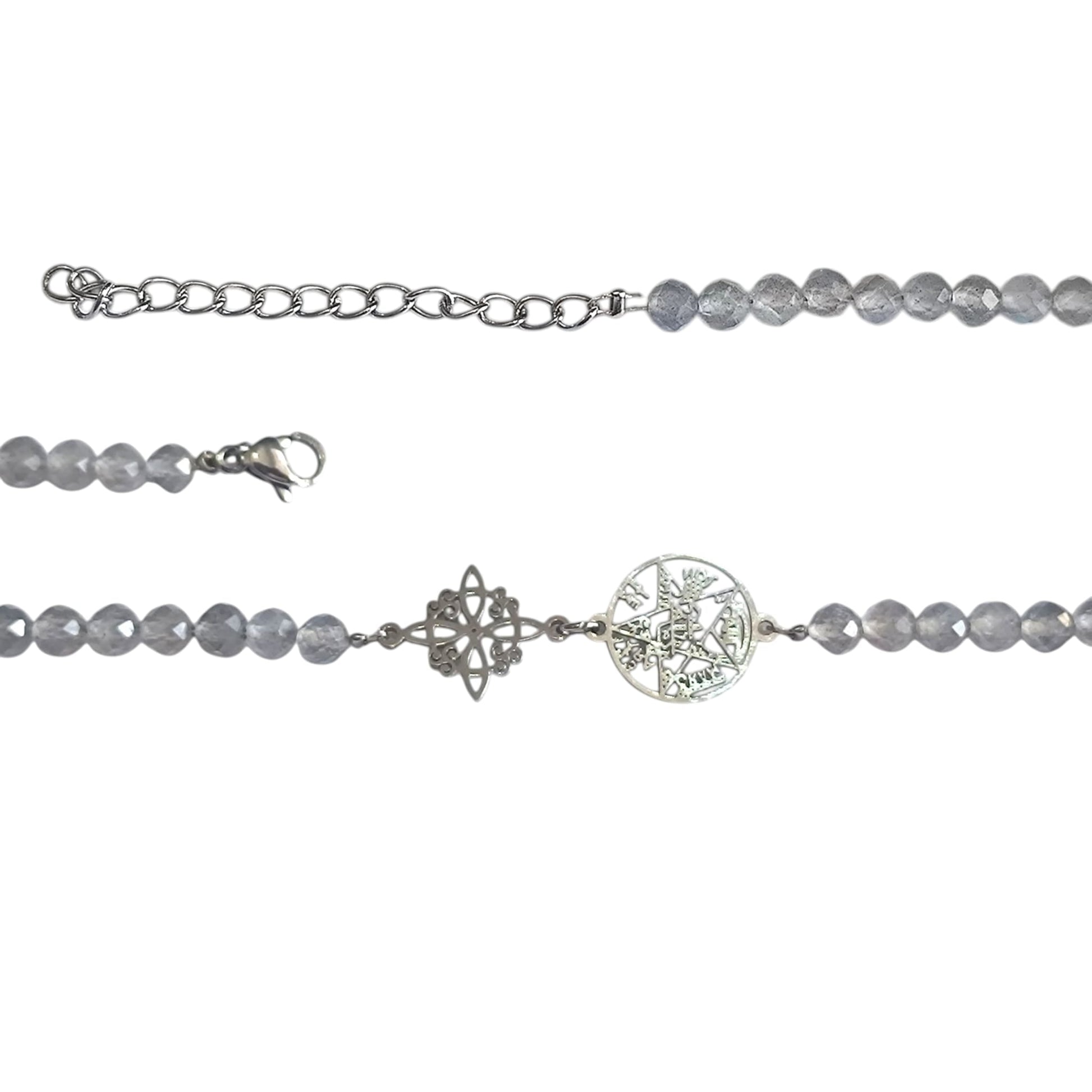 Pulsera Acero Doble Protección Tetragramaton Nudo De Bruja Y Piedra Natural Facetada ELIGE TU MINERAL Y MODELO PULSERA ACERO