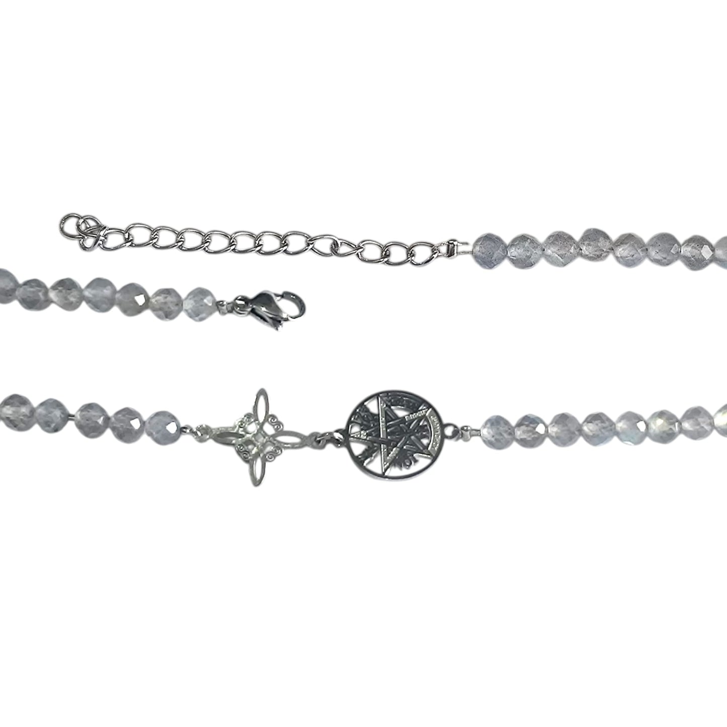 Pulsera Acero Doble Protección Tetragramaton Nudo De Bruja Y Piedra Natural Facetada ELIGE TU MINERAL Y MODELO PULSERA ACERO