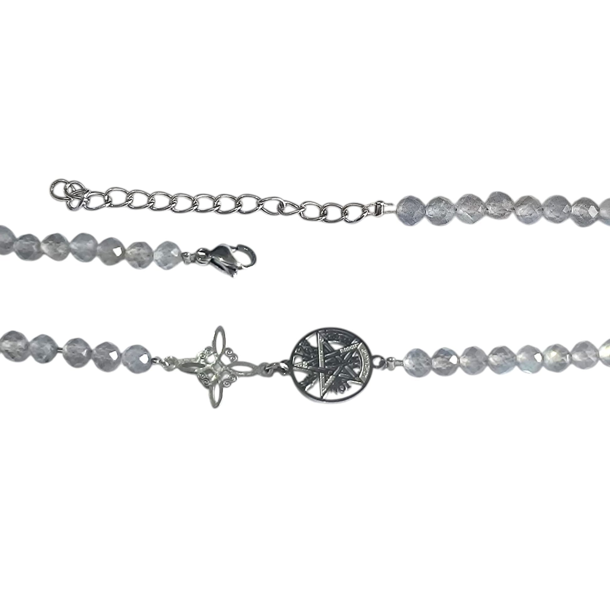 Pulsera Acero Doble Protección Tetragramaton Nudo De Bruja Y Piedra Natural Facetada ELIGE TU MINERAL Y MODELO PULSERA ACERO