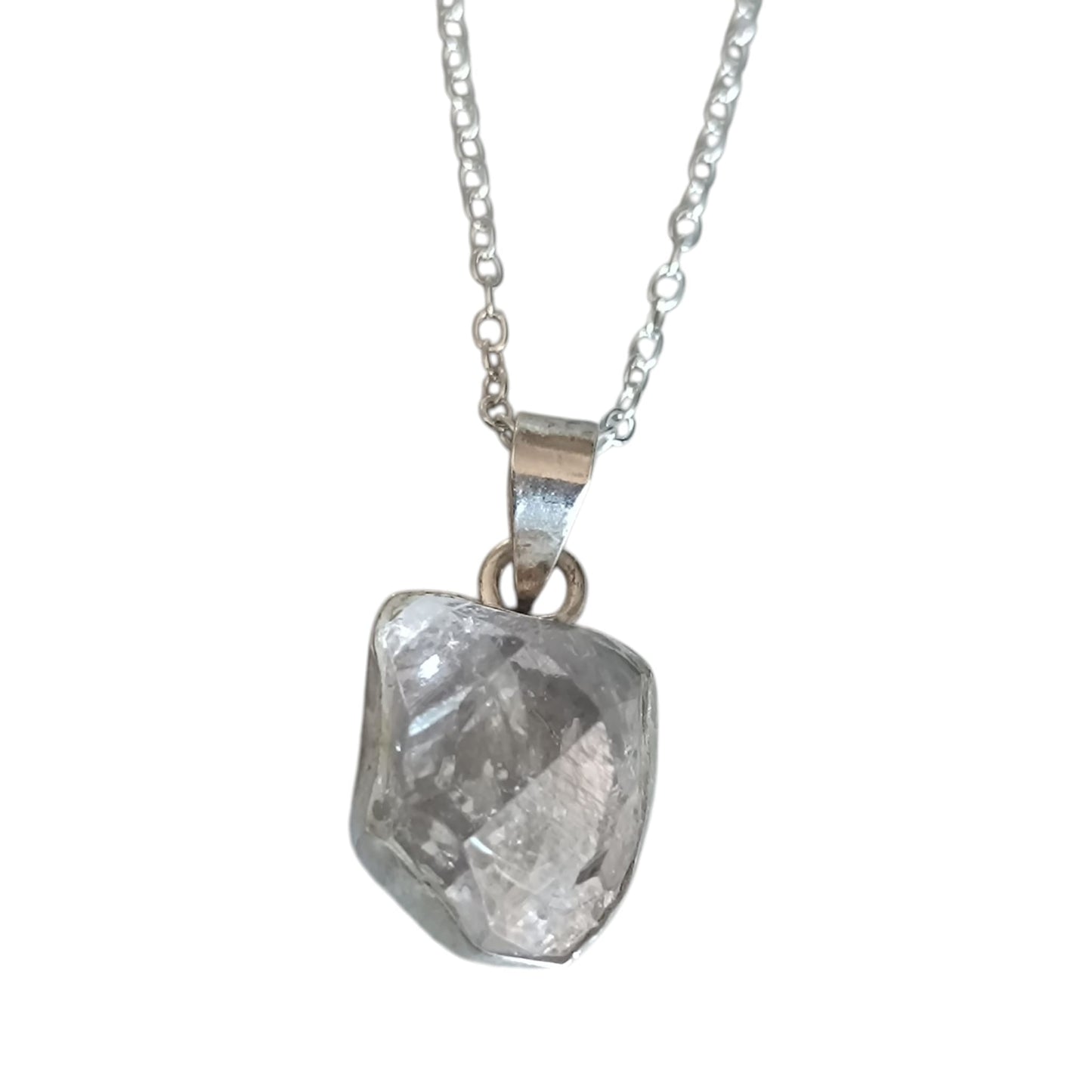 Colgante Plata 925 Con Piedra Natural Cuarzo Cristal 20 mm Aprox Y Cadena Plata 40 centimetros PIEZA N1 TODOMINERAL