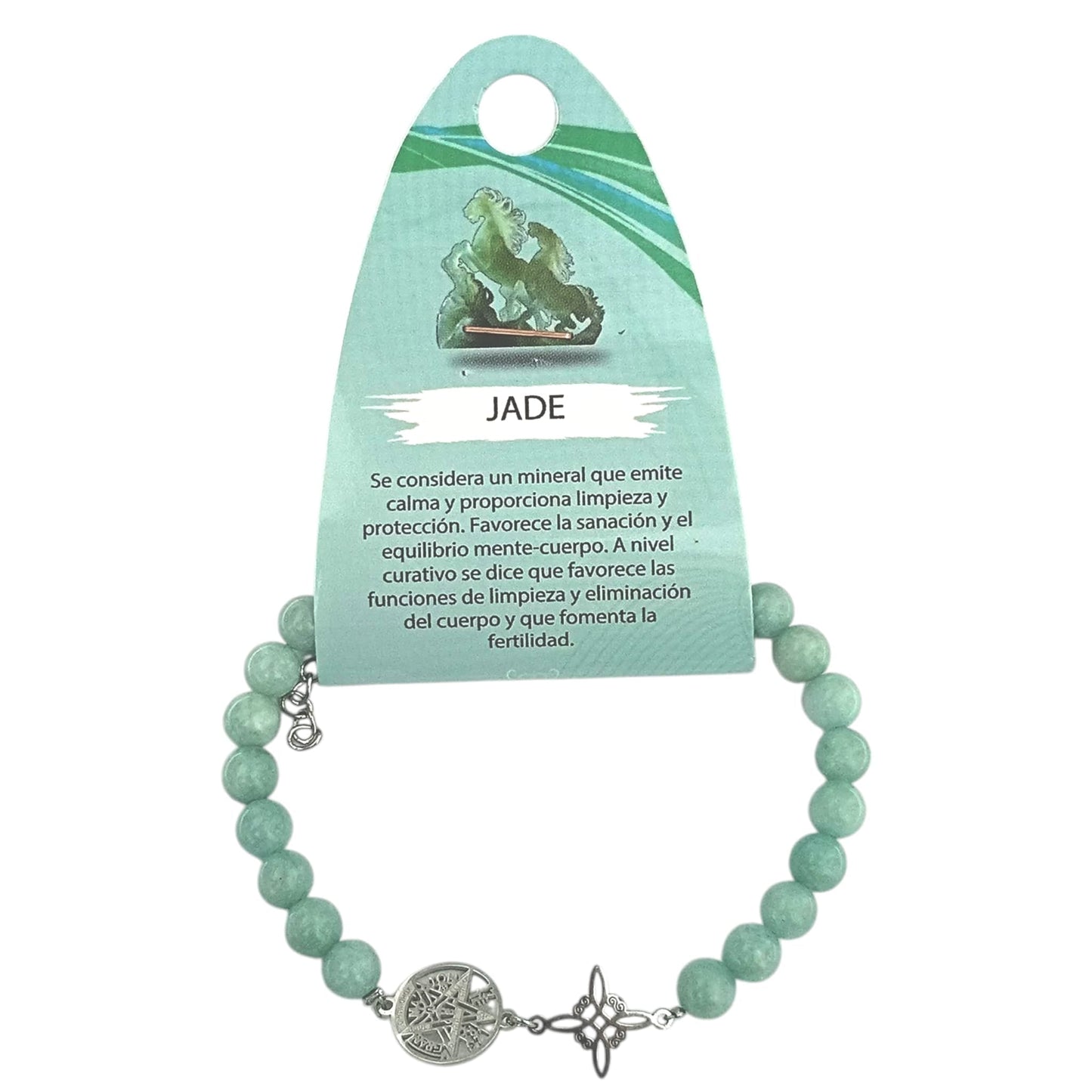 Pulsera Piedra Natural Jade Burma 6mm Doble Proteccion Acero PULSERAS MINERALES