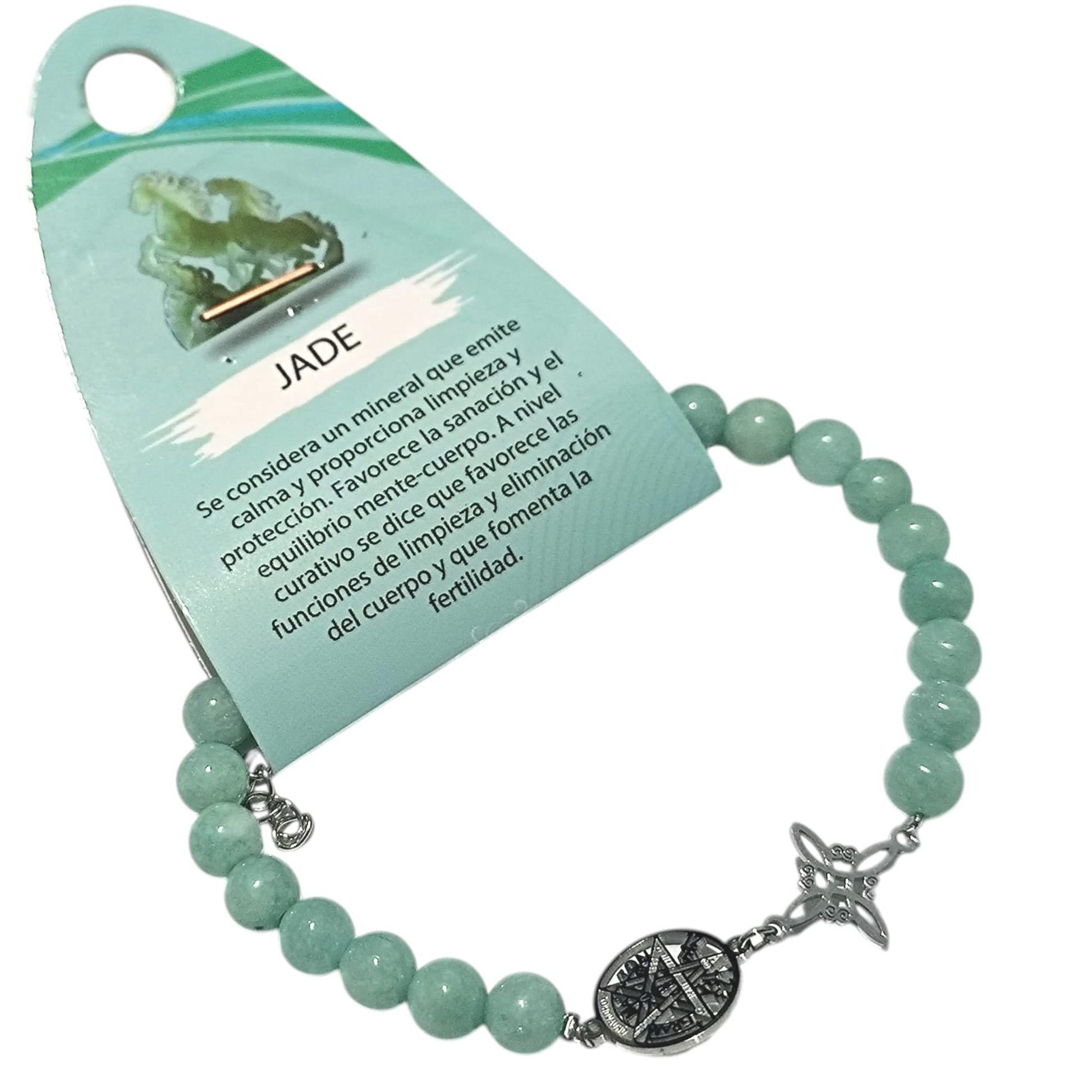 Pulsera Piedra Natural Jade Burma 6mm Doble Proteccion Acero PULSERAS MINERALES