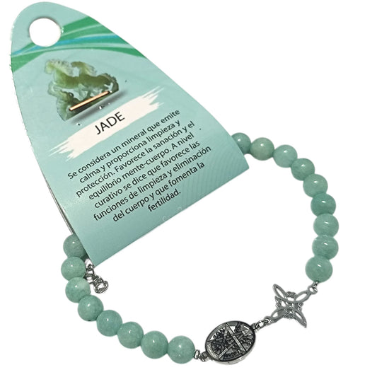 Pulsera Piedra Natural Jade Burma 6mm Doble Proteccion Acero PULSERAS MINERALES