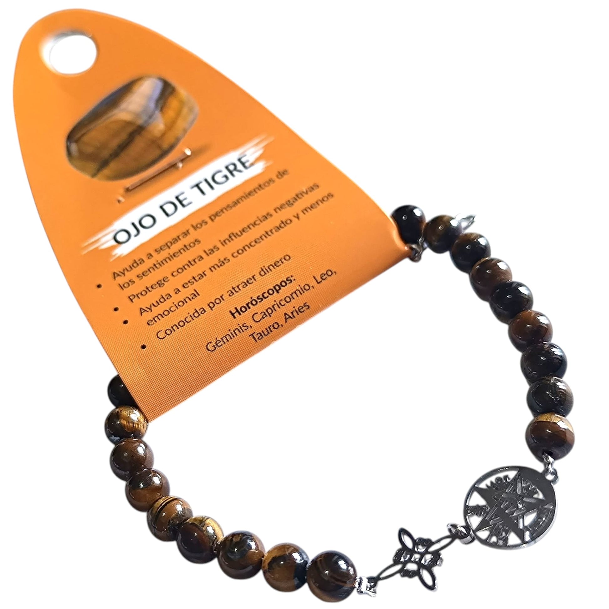 Pulsera Acero 5 Protección Tetragramaton Nudo De Bruja Y Piedra Natural Hematite Obsidiana Y Ojo De Tigre 6 mm PULSERA ACERO