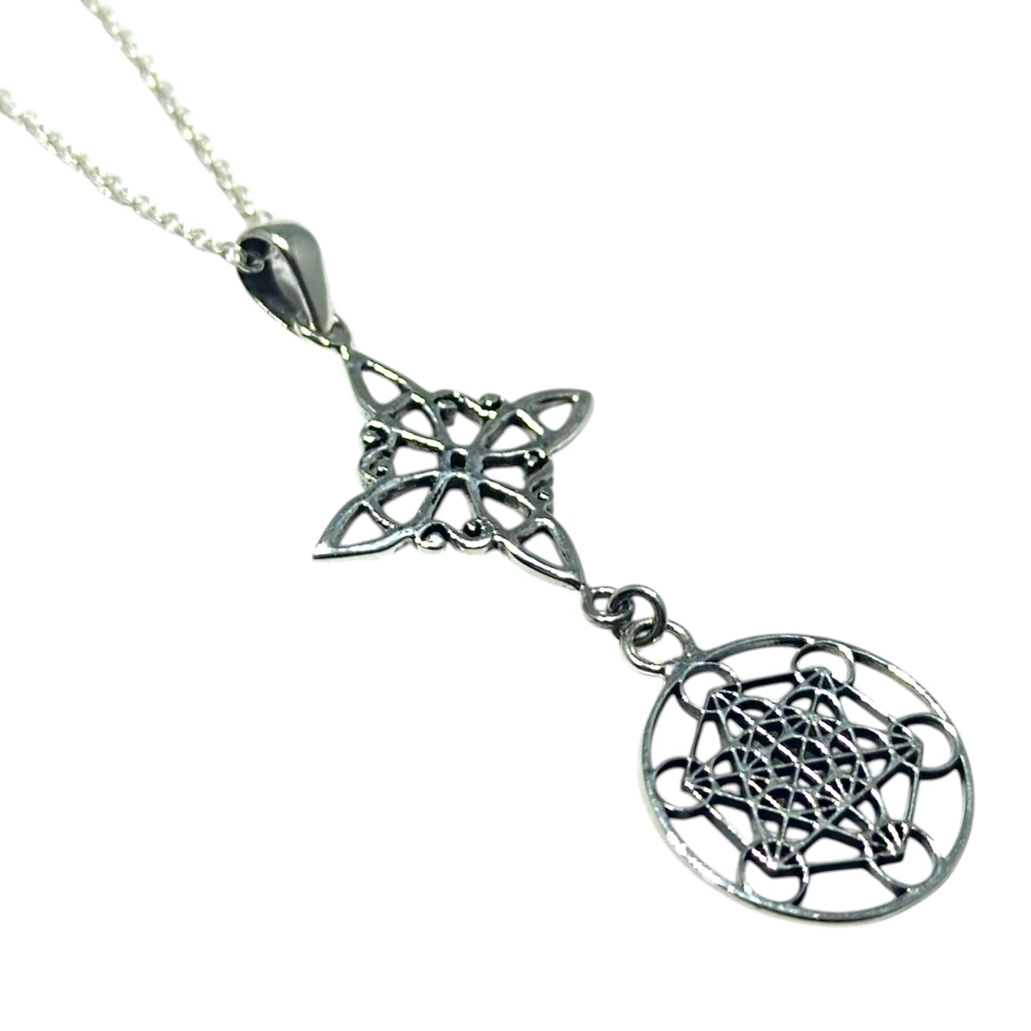 Colgante Doble Proteccion Nudo De Bruja Y Metatron Plata 925 Incluye Cadena Plata 45 Cms Finita TODOMINERAL
