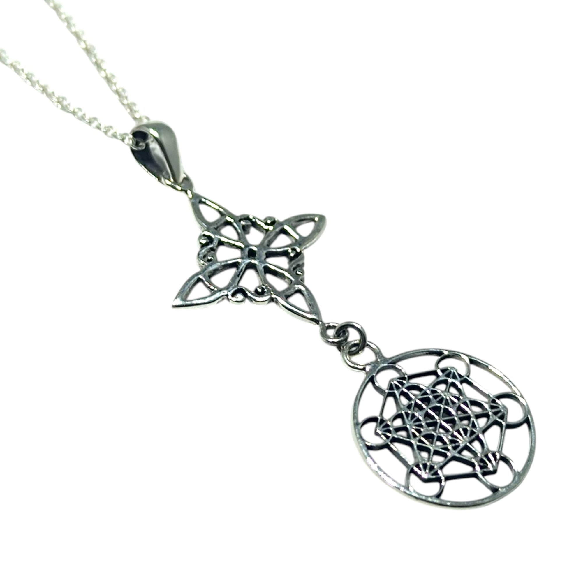 Colgante Doble Proteccion Nudo De Bruja Y Metatron Plata 925 Incluye Cadena Plata 45 Cms Finita TODOMINERAL