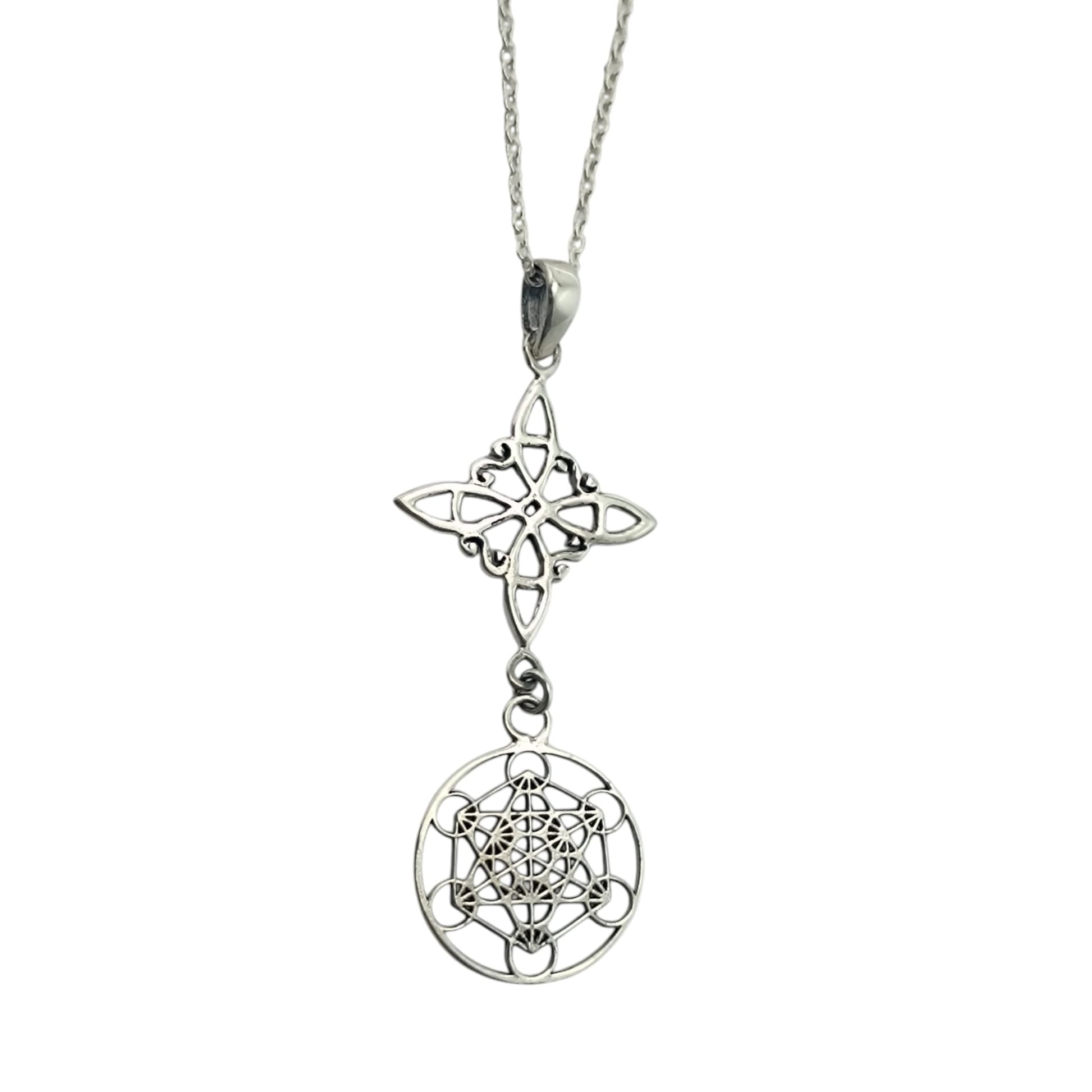 Colgante Doble Proteccion Nudo De Bruja Y Metatron Plata 925 Incluye Cadena Plata 45 Cms Finita TODOMINERAL