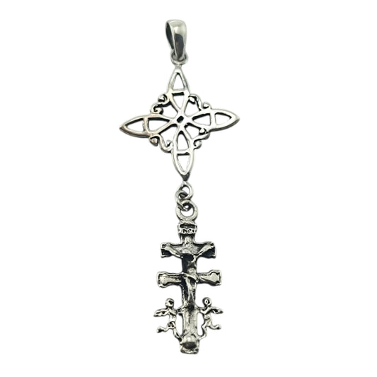 Colgante Doble Proteccion Nudo De Bruja Y Cruz Caravaca Plata 925 45mm TODOMINERAL