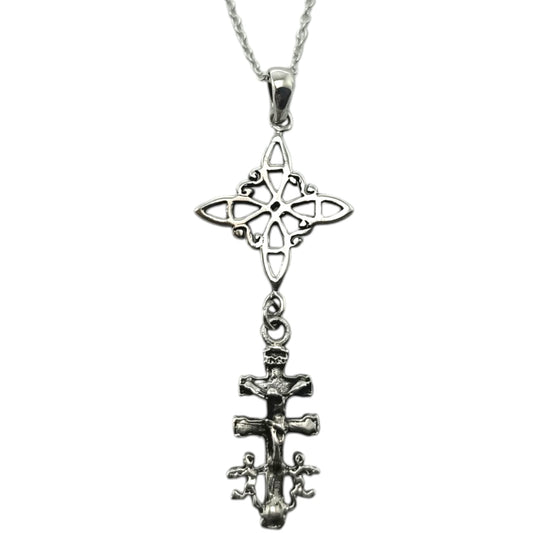 Colgante Doble Proteccion Nudo De Bruja Y Cruz Caravaca Plata 925 45mm TODOMINERAL