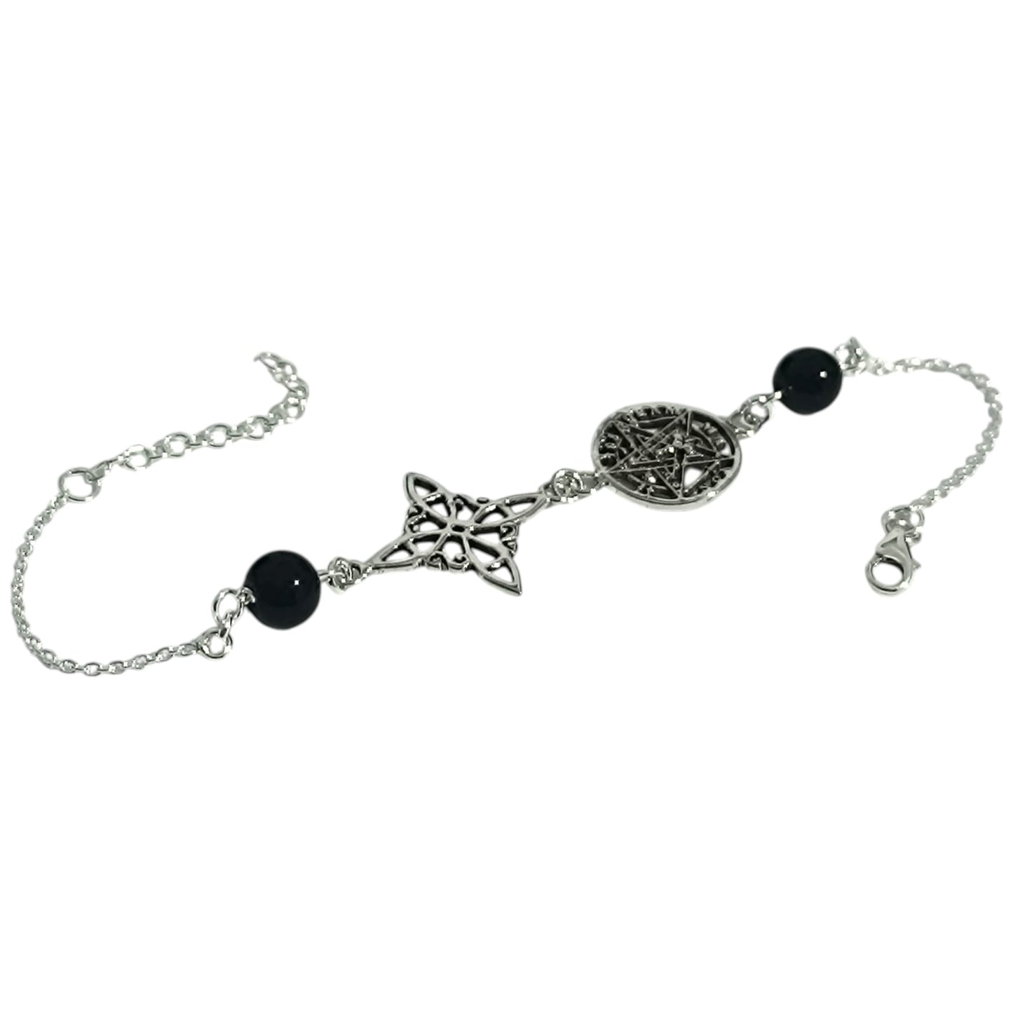 Pulsera Plata 925 Nudo De Brujas Tetragramaton 18 Cms  ELIGE BOLA DE PIEDRA TODOMINERAL