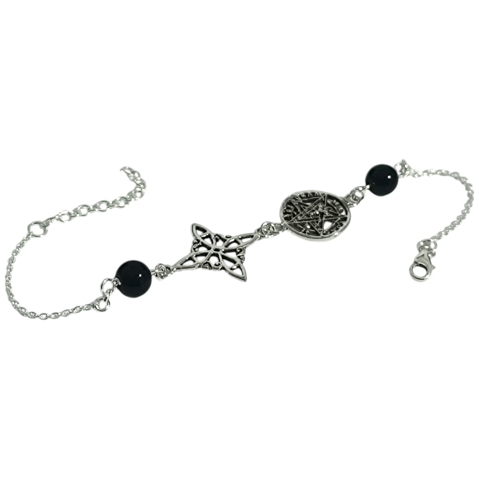 Pulsera Plata 925 Nudo De Brujas Tetragramaton 18 Cms  ELIGE BOLA DE PIEDRA TODOMINERAL