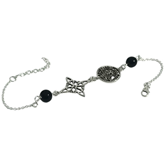 Pulsera Plata 925 Nudo De Brujas Tetragramaton 18 Cms  ELIGE BOLA DE PIEDRA TODOMINERAL