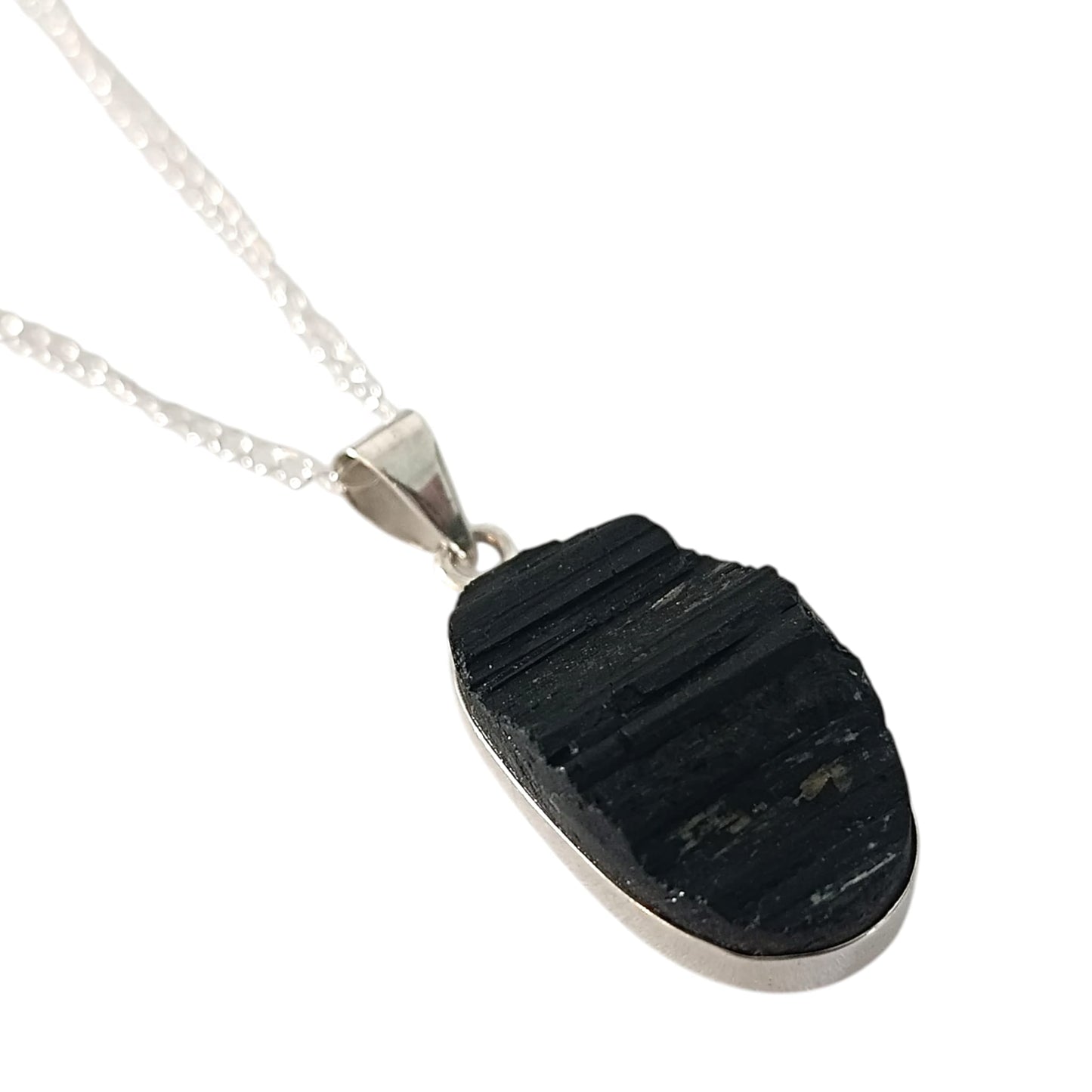 Colgante Plata 925 Piedra Bruto Turmalina Con Cadena Finita 45 Cms De Regalo TODOMINERAL