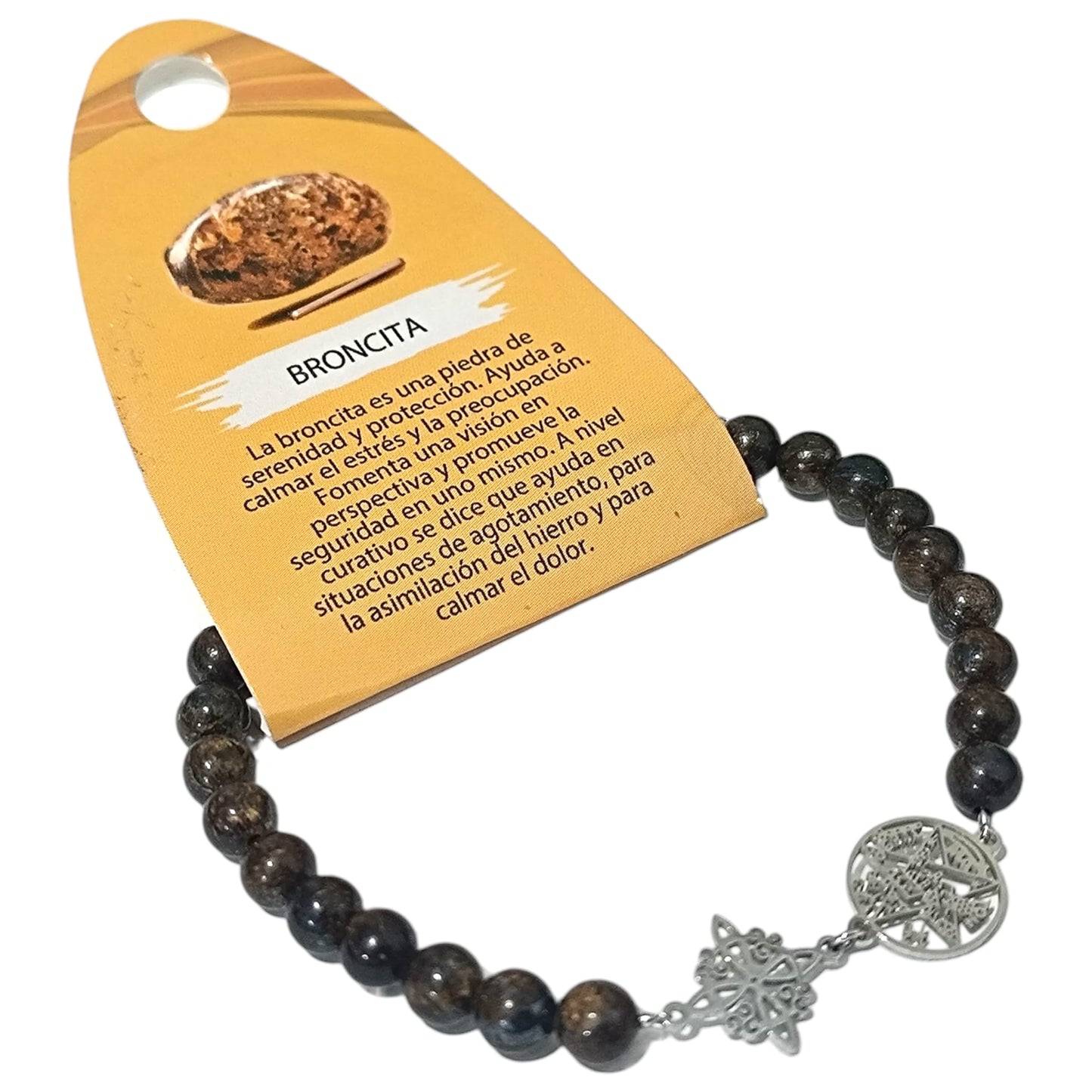 Pulsera Acero Tetragramaton Nudo De Bruja Y Piedra Natural Broncita 6 mm PULSERA ACERO